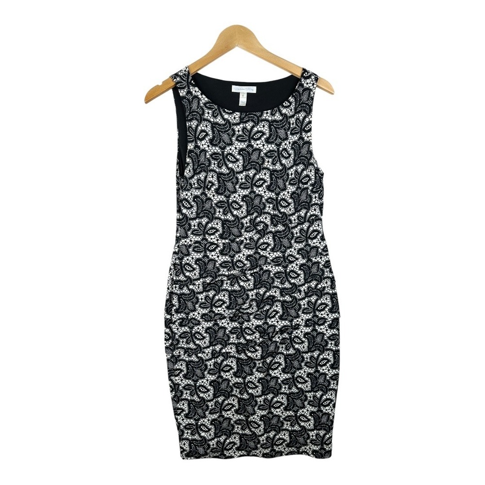 London Times Floral Lace‎ Overlay Sheath Sleeveless Dress size 8 Black/Gray